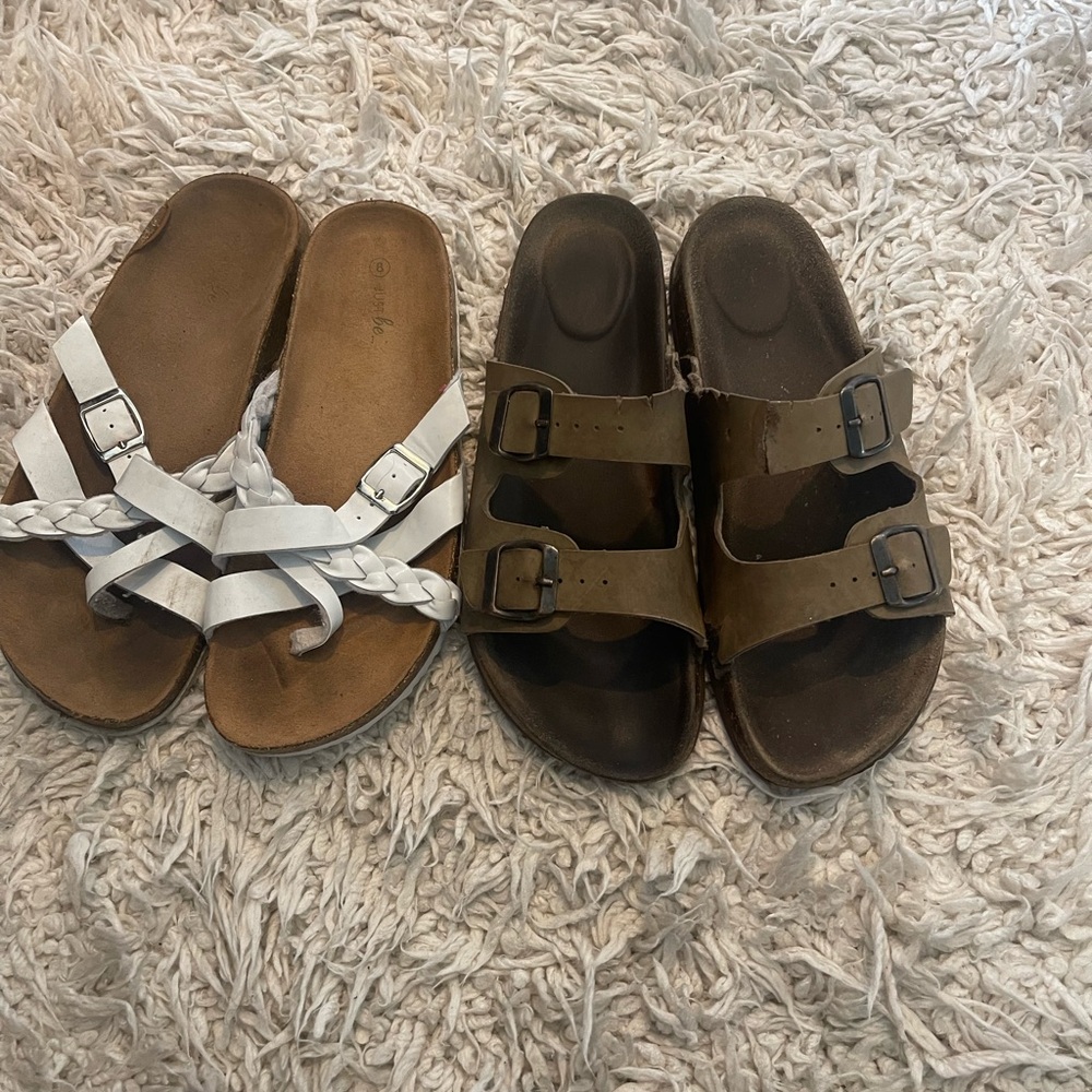 Birkenstock Brown and White Sandals with Contoured Footbed